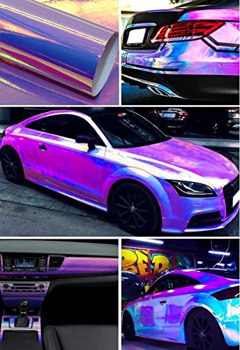 Holographic Rainbow Chrome Car Adhesive Vinyl Wrap Gloss Decal Sticker Film Sheet Air Bubble Free DIY Vinyl (White, 1.64ft x 4.5ft) - color: White, size: 1.64ft x 4.5ft
