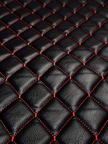 Vinyl Quilted Foam Fabric with 3/8" Foam Backing Upholstery / 52" Wide/Sold by The Yard/FABRIC EMPIRE (Black with Hq Red Thread, Diamond 2" x 3") - color: Black With Hq Red Thread, size: Diamond 2" x 3"