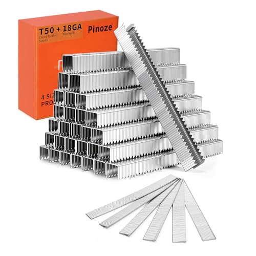 PINOZE Heavy Duty T50 Staples & 18GA Brad Nails Combo Kit, 7500-Count, 3/8" Crown T50 Staples with Toothed Chisel for Staple Gun (1/4, 3/8, 1/2 Inch) + 18 Gauge Brad Nails (5/8 Inch) - size: 7500-Count