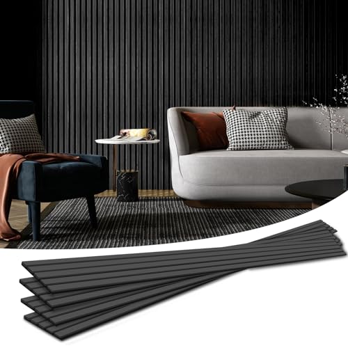 Art3d 4-Pack Fluted Acoustic Wood Slat Wall Panel, 107 x 8 Inch, Black - color: Matte Black, size: 4pcs - 107＊8in.