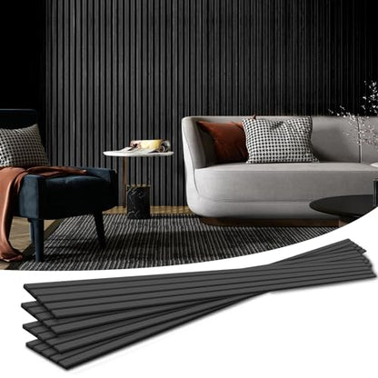 Art3d 4-Pack Fluted Acoustic Wood Slat Wall Panel, 107 x 8 Inch, Black - color: Matte Black, size: 4pcs - 107＊8in.