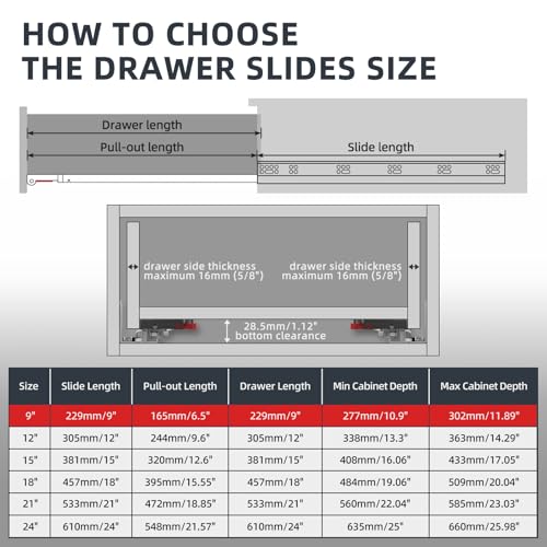 SHUHANG 1 Pair Undermount Drawer Slides 9 inch Soft Close 80 lb Load Capacity Ball Bearing Hidden Bottom Mount Rails Full Extension Runners with Adjustable Locking Devices and Bracket - size: 9 Inch, style: 1 Pair (Silver- Undermount Soft Close)
