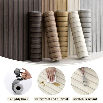 Beige Peel and Stick Slat Wall Panels,Wood Grain Paneling 118"x15.75" - color: Off-White