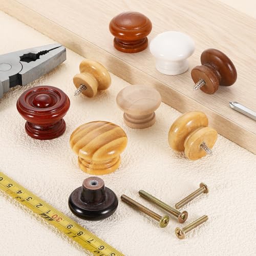 uxcell 8Pcs Round Wood Drawer Knob, 1.26" x 0.98" Self-Tapping Solid Wood Handle Round Cabinet Knob Mushroom Shape Wooden Knobs for Furniture Dresser Wardrobe, Green - color: Green, size: 1.26" x 0.98"