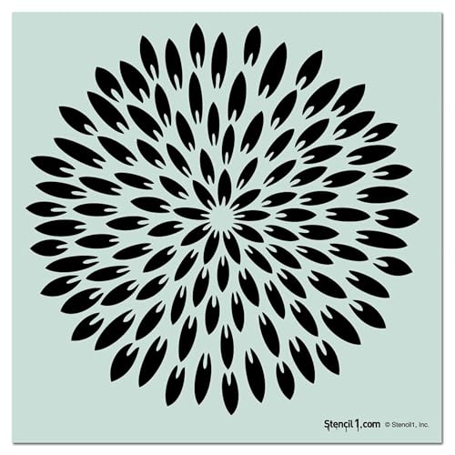 Stencil1 Exotic Mum Repeat Pattern Stencil - Reusable Quality Mylar Stencils for Painting Walls, Fabric, Furniture, Crafts, Decor - Allover Wallpaper Effects - 11" x 11” - color: White