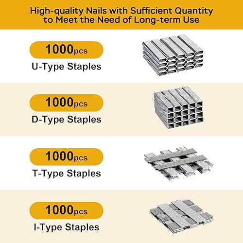 Upholstery Staple Gun Heavy Duty, YEAHOME 4-in-1 Stapler Gun with 4000 Staples, Manual Brad Nailer Power Adjustment Stapler Gun for Wood, Crafts, Carpentry, Decoration DIY - style: Yellow, 4-in-1 Staple Gun, with 4000 Staples