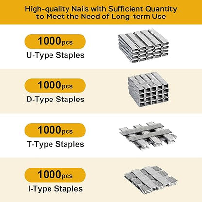 Upholstery Staple Gun Heavy Duty, YEAHOME 4-in-1 Stapler Gun with 4000 Staples, Manual Brad Nailer Power Adjustment Stapler Gun for Wood, Crafts, Carpentry, Decoration DIY - style: Yellow, 4-in-1 Staple Gun, with 4000 Staples