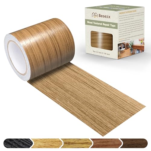 Besezx Wood Grain Tape, 2.4" X15', Self Adhesive Wood Grain Repair Patch for Tables, Chairs, DIY,Baseboards, Doors, Windows, Floors and Furniture Renovation.（Natural Wood Grain） - color: Natural Wood Grain, size: 2.4" X15'