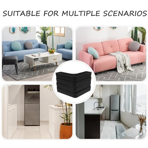 NUOBESTY 4pcs Black Plastic L-Shaped Furniture Legs for Sofa and Bed - size: 16.50X16.50X3.50CM