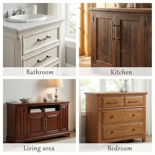 12 Pcs Antique Brass Cabinet Pulls Handles Drawer Handles Closet 110 mm Hole Center Vintage Cabinet Pulls for Hardware Hole Center Dresser Bathroom Kitchen