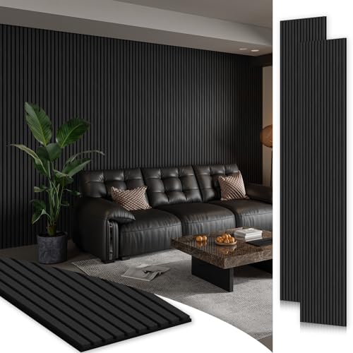 SMARTSTANDARD 2 Pack 105.9" x 12.6" Wood Slat Wall Panels, Matte Black - color: Classic Black, size: 106" x 25.2"
