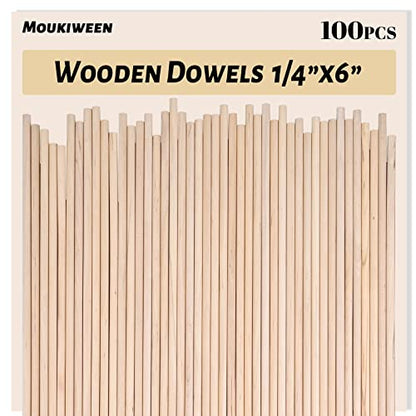 Wooden Dowel Rods, 100PCS 1/4 x 6 Inch Round Wooden Sticks for Arts Crafts, Home Decor, Cake Support, Photo Booth Props, Unfinished Natural Hardwood Sticks - size: 1/4 x 6 Inch (100PCS)