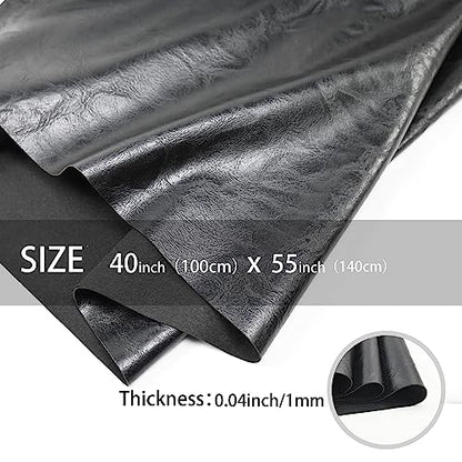 100x140cm Black Soft Faux Leather Fabric, 1mm Thick PU Material - color: Black, size: 39x54 inch