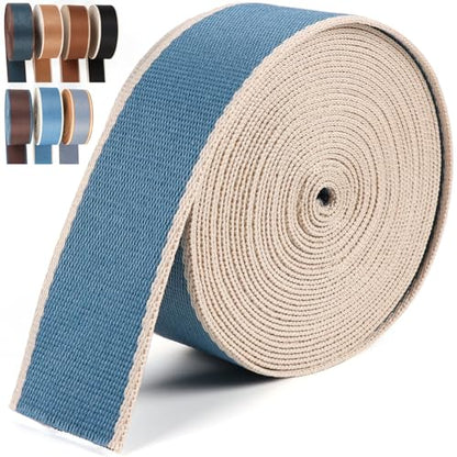 Blue Striped Polyester Webbing - 1.5 inch Heavy Duty Nylon Webbing for Crafts, Belts, Backpack Straps & More - 38mm - color: Blue-Ivory-6 Yards