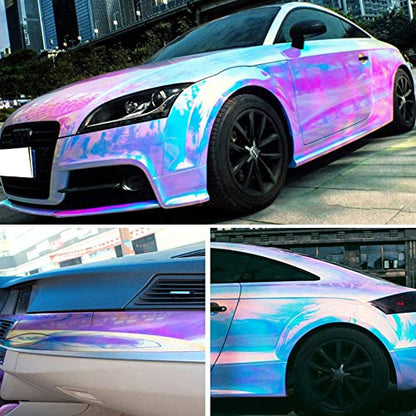 Holographic Rainbow Chrome Car Adhesive Vinyl Wrap Gloss Decal Sticker Film Sheet Air Bubble Free DIY Vinyl (White, 2ft x 4.5ft) - color: White, size: 2ft x 4.5ft