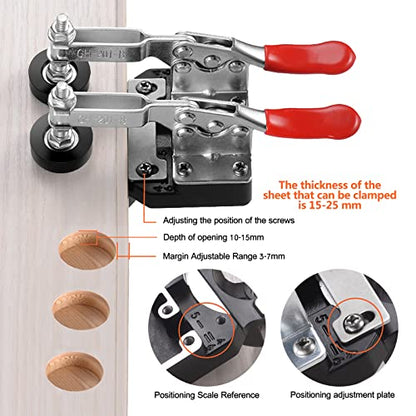 Adoles 35mm Concealed Door Hinge, Accurate Locking Cabinet Hinge, Aluminum Alloy DIY Pocket Hole Jig, 2 Retaining Clips, Adjustable Quick Punch Cabinet Hardware