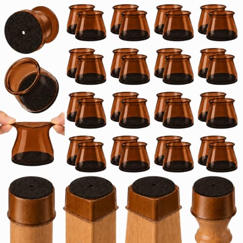 32 Pack Chair Leg Floor Protectors for Hardwood Floors, Silicone Chair Leg Caps with Integrated Felt Pads, Furniture Leg Floor Protectors for Round, Square & Angled Legs, Fits 1.3"-1.97" - color: Brown