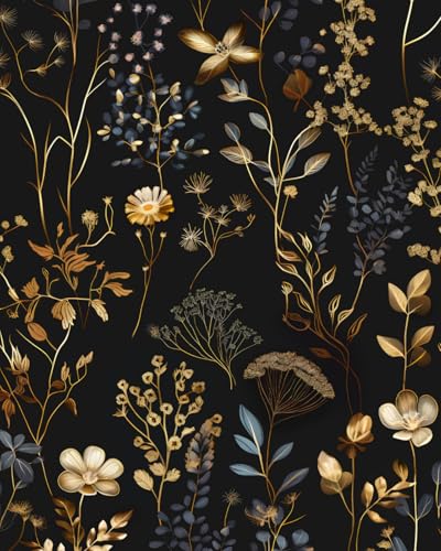 Black Gold Vintage Floral Peel and Stick Wallpaper 17.5" x 118" - color: Black Gold, size: 17.5" x 118"