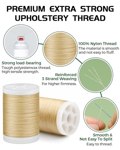 330 Yards FIVEIZERO Extra Strong Upholstery Thread,Cream Bonded Nylon Thread for Denim Leather,Craft,Machine,DIY and Home (2 Pack) CJ - color: Cream