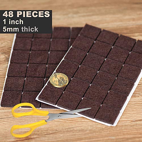 Square Felt Pads for Chair Legs, Square Felt Furniture Pads 1 inch 48 Pieces Pack Brown, Furniture Pads for Hardwood Floor 5mm Thick - size: 48pcs Square