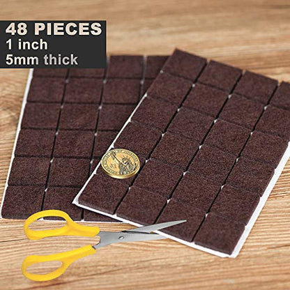 Square Felt Pads for Chair Legs, Square Felt Furniture Pads 1 inch 48 Pieces Pack Brown, Furniture Pads for Hardwood Floor 5mm Thick - size: 48pcs Square