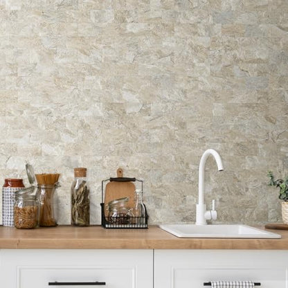 DICOFUN 10 Sheets Sandstone Peel and Stick Backsplash Wall Tiles, 12"x12" Thick PVC Subway Tile for Kitchen Backsplash - color: Gold Sandstone, size: 10 Sheets, 12"x12"x0.12"