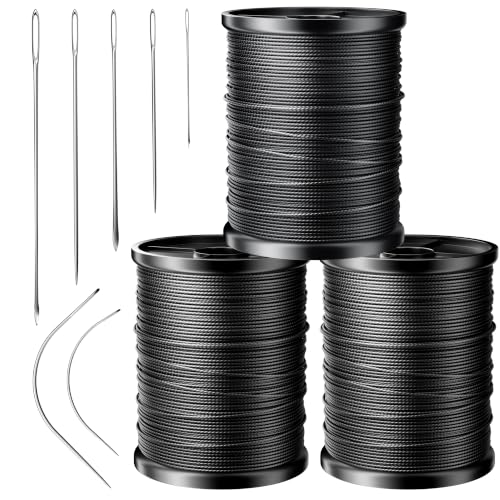 Professional Upholstery Repair Sewing Thread Kit | Heavy Duty Waxed Nylon Thread with 7Pcs Heavy Duty Sewing Needles for Leather, Canvas & Quilting | No.1 Strength & Durability | 70 Yards, Black - color: Black