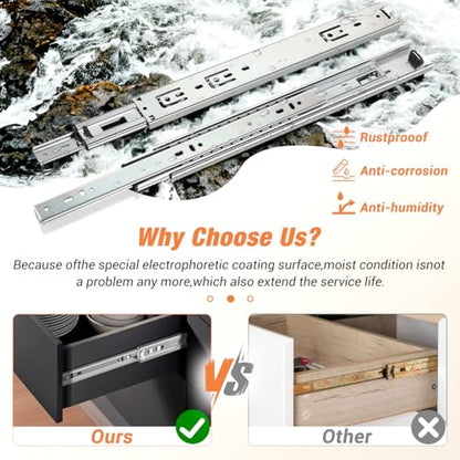 Drawer Slides Ball Bearing 3 Folds Full Extension Side Mount Cabinet Runners Glides Rails Track 100 Lbs Load 10 12 14 16 18 20 22 24 Inch Silver (Silver-Basic- 1 Pr,16 Inch) - color: Silver-Basic, size: 16 Inch