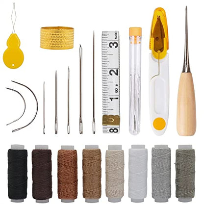 YEQIN Upholstery Repair Kit 29-Pack, Leather Craft Tool Kit Include Leather Hand Sewing Needles, Canvas Thread and Needles, Sewing Awl, Tape Measure, Large-Eye Stitching Needles for Leather Repair