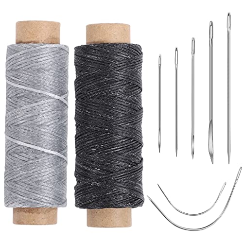 Waxed Thread and Leather Needles Kit, 110 Yards, 7 Pieces - color: Black+Grey