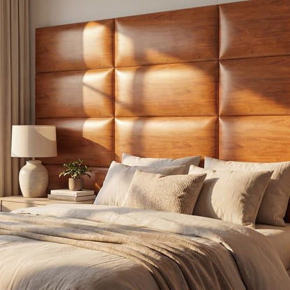 Xuhal 70.8 x 29.4 in Peel and Stick Queen Headboard, 9 Panels, Oak