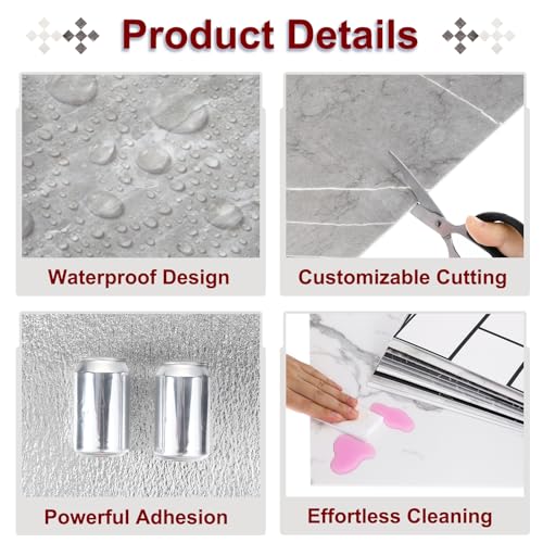 HARFINGTON 15pcs Peel and Stick Marble Tiles, Waterproof Wall Panel Backsplash, 12"x12" PVC Peel and Stick Shower Tiles for Bathroom, Kitchen, Living, Thunder Grey Design - style: Thunder Grey