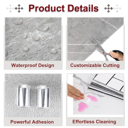HARFINGTON 15pcs Peel and Stick Marble Tiles, Waterproof Wall Panel Backsplash, 12"x12" PVC Peel and Stick Shower Tiles for Bathroom, Kitchen, Living, Thunder Grey Design - style: Thunder Grey