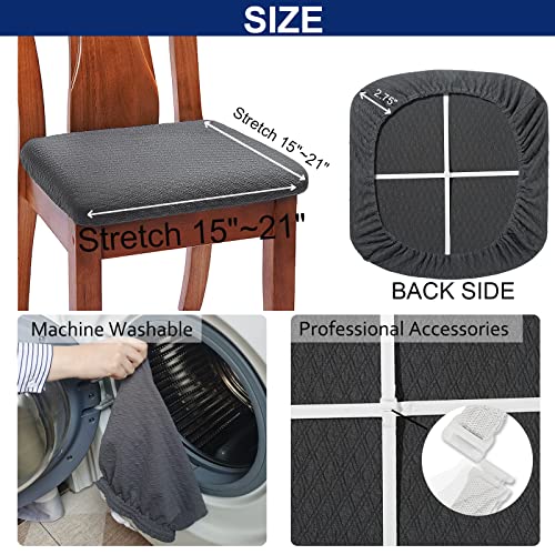 BUYUE Dining Room Chair Seat Covers Set of 4, TPU not Mixed, Friendly Jacquard Fabric Stretch Washable Slipcover for Kitchen Seat Cushions, Grey-4PCS (Pack of 4) - color: Grey, size: 4pcs (Pack of 4)