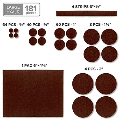 Felt Furniture Pads X-PROTECTOR 181 PCS Premium Furniture Pads - Felt Pads - size: 181 PCS Brown, Round & Square