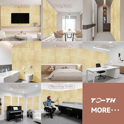 TO-TH Acoustic Panels Peel and Stick Sound Proof Panel 6Pack, Natural Oak - color: Natural Oak