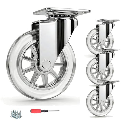 4" Caster Wheels, 1100lbs, Non-Marking, Quiet, Clear, Set of 4 - size: 4 inch, No Brake