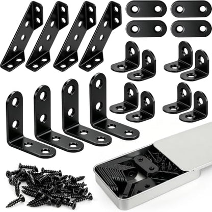 20 Pack L Bracket Corner Brace Kit, 4 Sizes Stainless Steel Corner Bracket