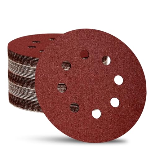 5 Inch 8-Hole Hook and Loop Sanding Discs Sandpaper Red Round 220 Grits Sandpaper for Random Orbital Sander (220 Grit 52-Pack) - style: 220 Grit 52-Pack