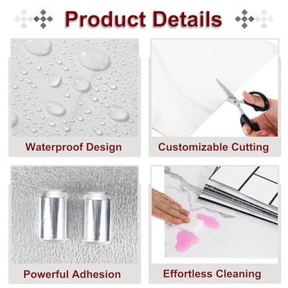 HARFINGTON 15pcs Peel and Stick Marble Tiles, Waterproof Wall Panel Backsplash, 12"x12" PVC Peel and Stick Shower Tiles for Bathroom, Kitchen, Living, Classic White Design - style: Classic White