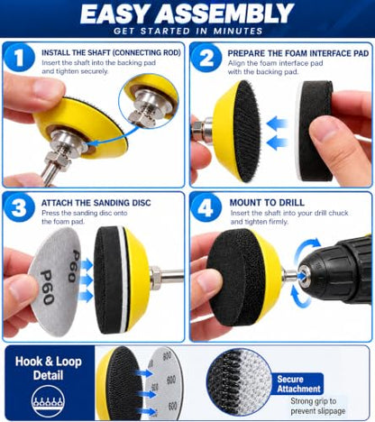 137PCS 2 Inch Sanding & Polishing Kit, Hook and Loop Backing Pads for Drill - size: 2 Inch