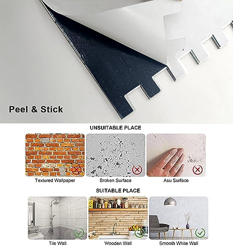 10pcs PVC Mixed Metal Mosaic Wall Stickers ，White Marble + Gold-2 - color: White Marble + Gold-2, size: 10