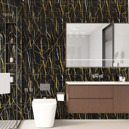 Haimin 3D Wall Panels Peel and Stick Marble Tile Look 10 Pack Waterproof - color: Black Gold-6018