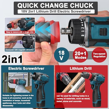 18V 2 in 1 Power Drill, Electric Screwdriver, Screw Driver