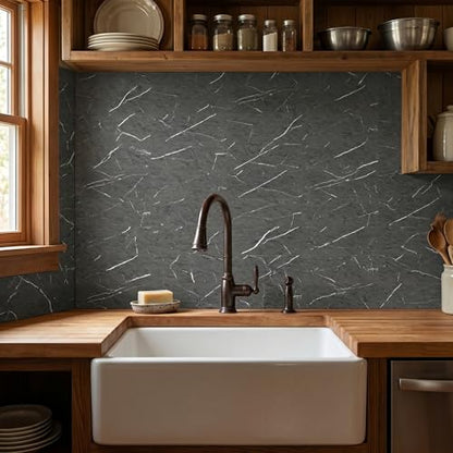 40-Sheet Flexible Stone Peel and Stick Backsplash Tile, 3" x 11.8" Black Marquina MCM Modified Clay Material Wall Covering, Subway Texture Self-Adhesive Wall Tiles for Kitchen Bathroom Fireplace - color: Black Marquina
