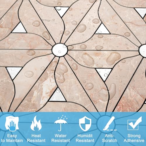 Peel and Stick Backsplash Tile, 10 Sheets Waterproof PVC Wall Tiles for Kitchen Bathroom, Thick Self Adhesive Stick on Backsplash, Covers 9.67 Sq.Ft - color: Beige Mixed Silver Petal