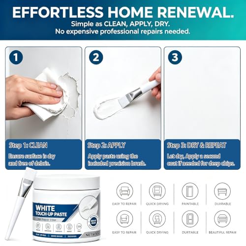 White Furniture Touch-Up Paste with Brush, 1.41 Oz, Wood Filler Wall Repair Cream for Scratches, Fit Tables Cabinets Wooden Floors Walls (1Pcs)