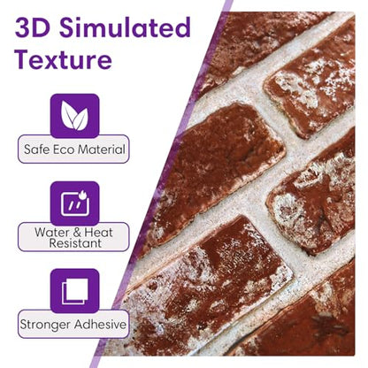 3D Peel and Stick Faux Brick Wall Panels 11.8" x 11.8" 10-Pack - color: Brick-SM-Q