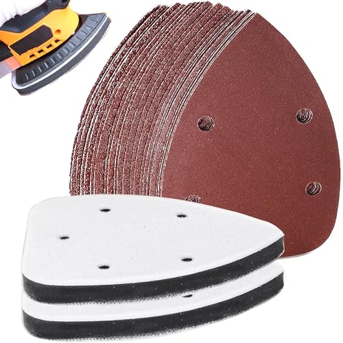 25PCS Mouse Sander Sandpaper with 2pcs Foam Sanding Pads for Mouse Sander 140mm*90mm 5 Holes Mouse Detail Sander Sandpaper 40-240 Grits - size: mouse sanderpaper with Interface Pad