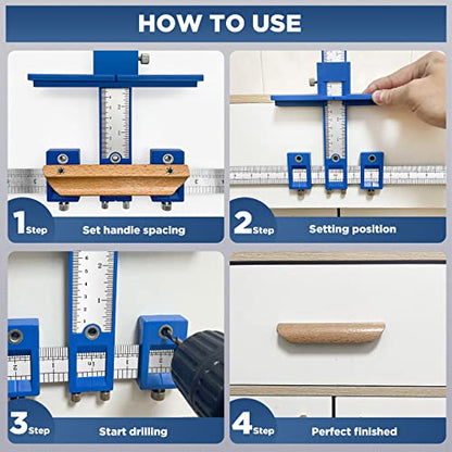 Cabinet Hardware Jig, Cabinet Handle Jig, Cabinet Hardware Template Tool, Punch Locator Drill Guide for Handle Knob Pull Installation of Door and Drawer woodworking tools